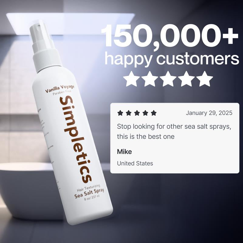Simpletics Sea Salt Spray | Texturizing Haircare for Fluffy, Voluminous Hair | Phthalate, Paraben & Sulfate-Free | 5 Simple Ingredients | Lightweight Hold & Natural Texture | 8Oz