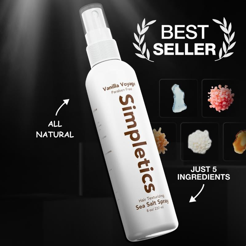 Simpletics Sea Salt Spray | Texturizing Haircare for Fluffy, Voluminous Hair | Phthalate, Paraben & Sulfate-Free | 5 Simple Ingredients | Lightweight Hold & Natural Texture | 8Oz