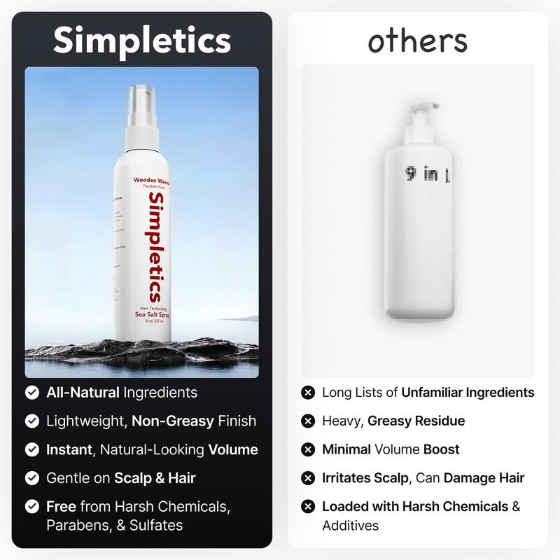Simpletics Sea Salt Spray | Texturizing Haircare for Fluffy, Voluminous Hair | Phthalate, Paraben & Sulfate-Free | 5 Simple Ingredients | Lightweight Hold & Natural Texture | 8Oz