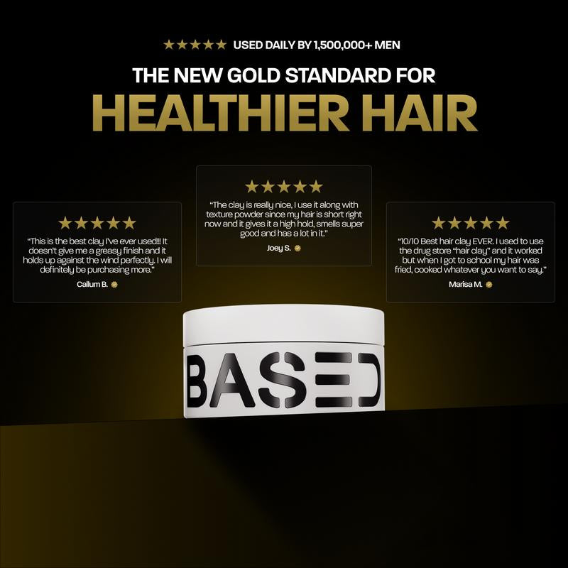 BASED Hair Clay - Strong Hold Matte Finish 3Oz Jar Non-Toxic Shea Butter Beeswax Essential Clays Best Seller