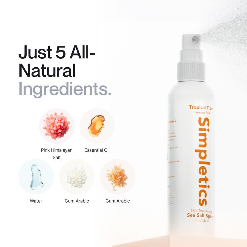 Simpletics Sea Salt Spray | Texturizing Haircare for Fluffy, Voluminous Hair | Phthalate, Paraben & Sulfate-Free | 5 Simple Ingredients | Lightweight Hold & Natural Texture | 8Oz