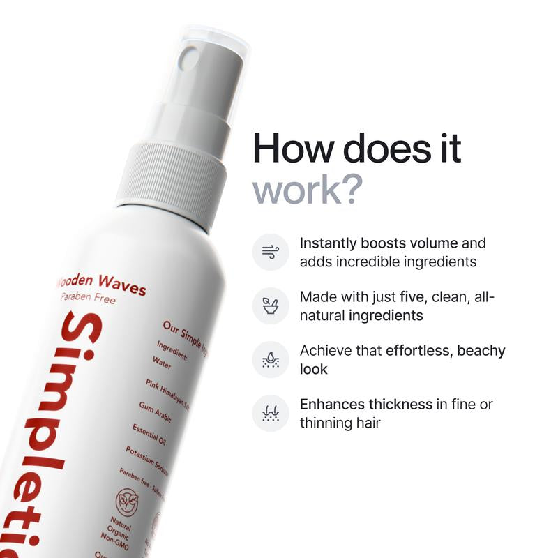 Simpletics Sea Salt Spray | Texturizing Haircare for Fluffy, Voluminous Hair | Phthalate, Paraben & Sulfate-Free | 5 Simple Ingredients | Lightweight Hold & Natural Texture | 8Oz